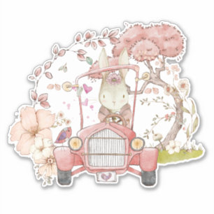 Vintage Car Cute Bunny Botanical Baby girl