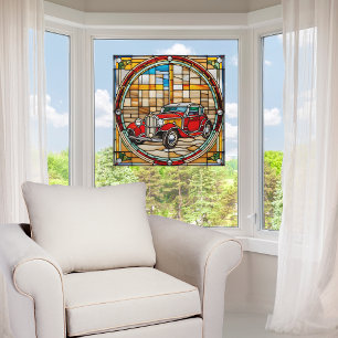 Vintage Car Faux Stained Glass  Window Cling