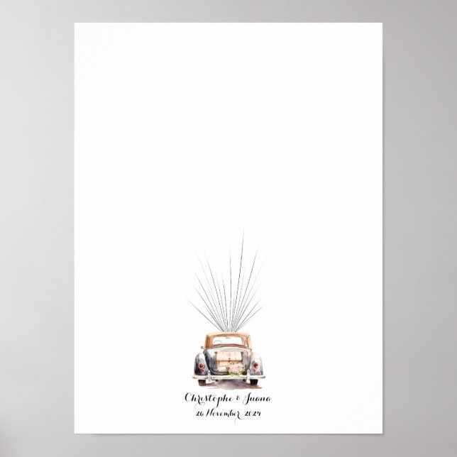 Vintage Car Fingerprint Balloon Wedding Guest Book (Front)