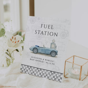 Vintage Car Fuel Station Baby Shower Pedestal Sign
