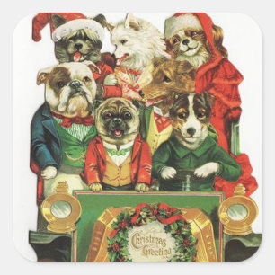 Vintage Car Full Of Christmas Dogs Square Sticker
