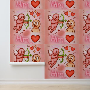 Vintage Car Hearts Floral Textured Vinyl Wallpaper