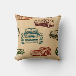 Vintage Car Illustration Background Pattern Cushion