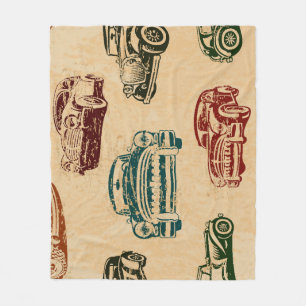 Vintage Car Illustration Background Pattern Fleece Blanket