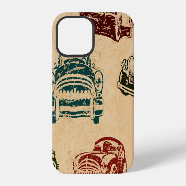 Vintage Car Illustration Background Pattern iPhone Case (Back)