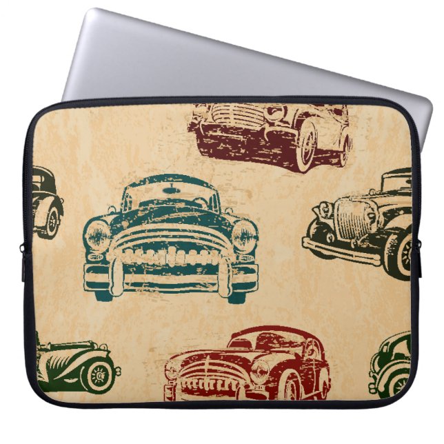 Vintage Car Illustration Background Pattern Laptop Sleeve (Front)
