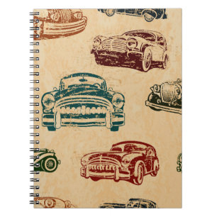 Vintage Car Illustration Background Pattern Notebook