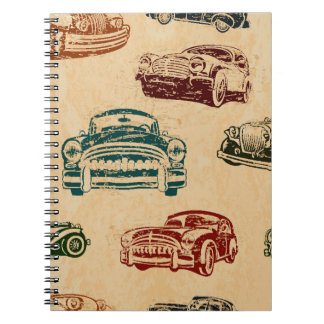 Vintage Car Illustration Background Pattern Notebook