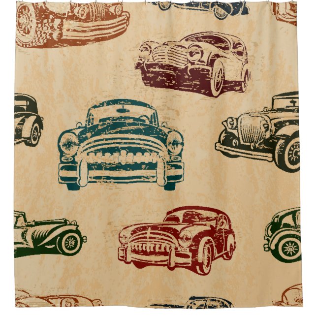 Vintage Car Illustration Background Pattern Shower Curtain (Front)