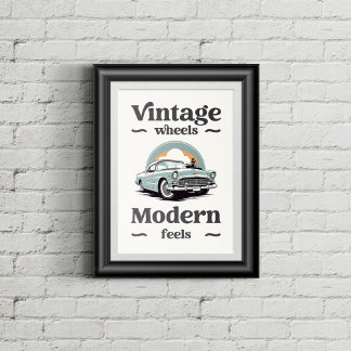 Vintage car in retro colours. poster