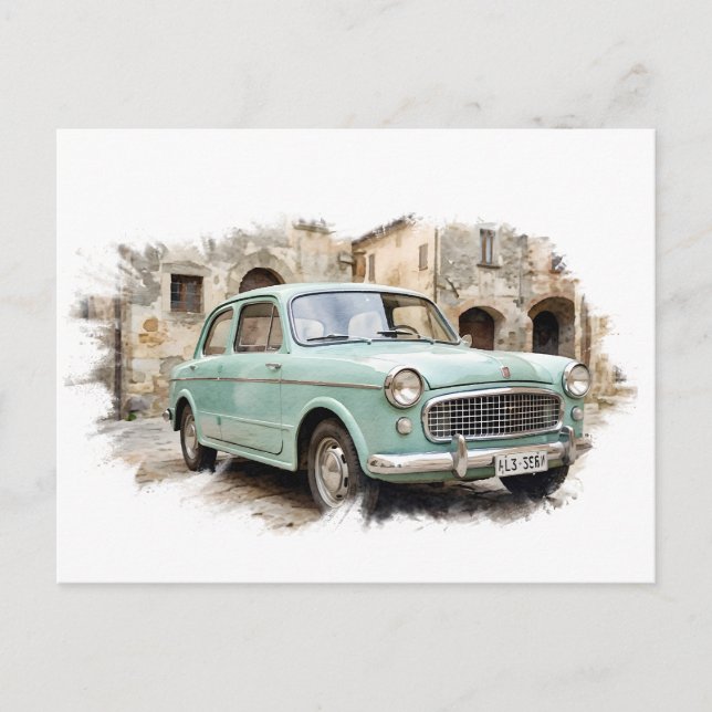 Vintage Car in Rustic Setting Holiday Postcard (Front)