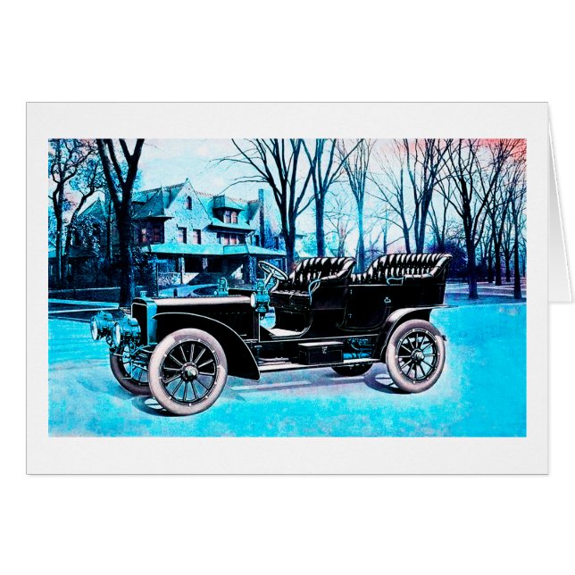 Vintage car in winter art card (Front Horizontal)