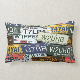 Vintage Car Licence Plates American Lumbar Cushion