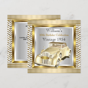 Vintage Car Mans 60th Birthday Party Gold Silver 2 Invitation