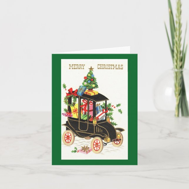 Vintage Car Merry Christmas Card (Front)
