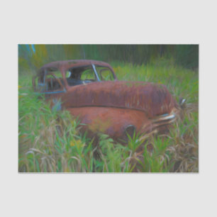 Vintage Car Old Antique Brown Green Rustic Art Tissue Paper