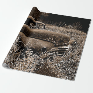 Vintage Car Old Antique Sepia Rustic Decoupage Wrapping Paper