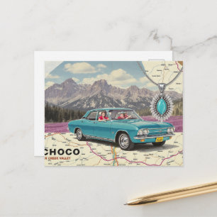 Vintage Car on a Map Collage Postcard