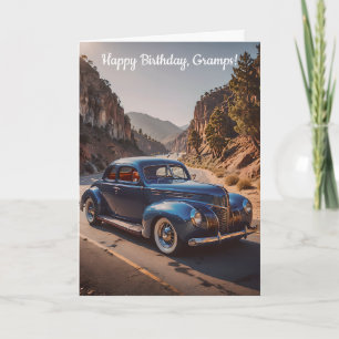 Vintage Car on Mountain Road Birthday Card