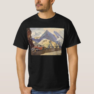 Vintage Car on Mountain Road in Winter with Snow T-Shirt