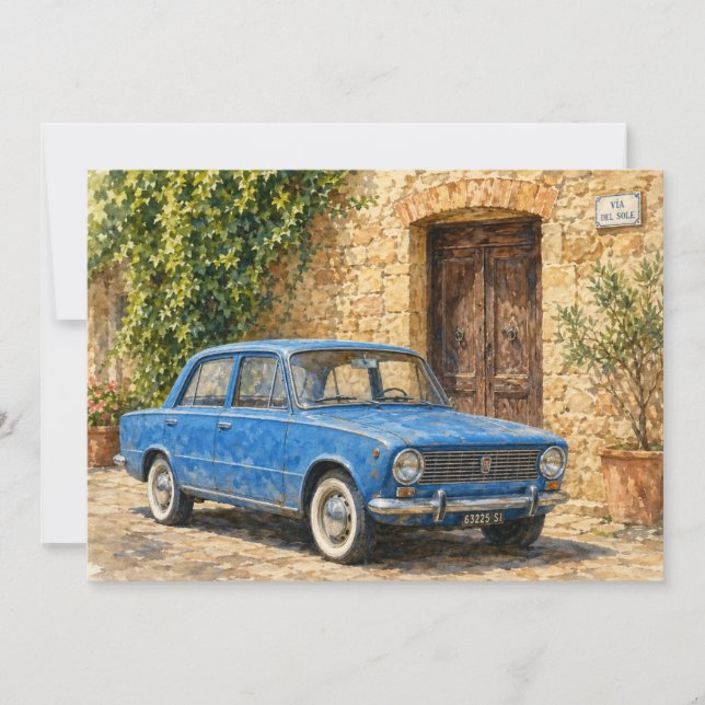 Vintage Car on Rustic Street Invitation (Front)