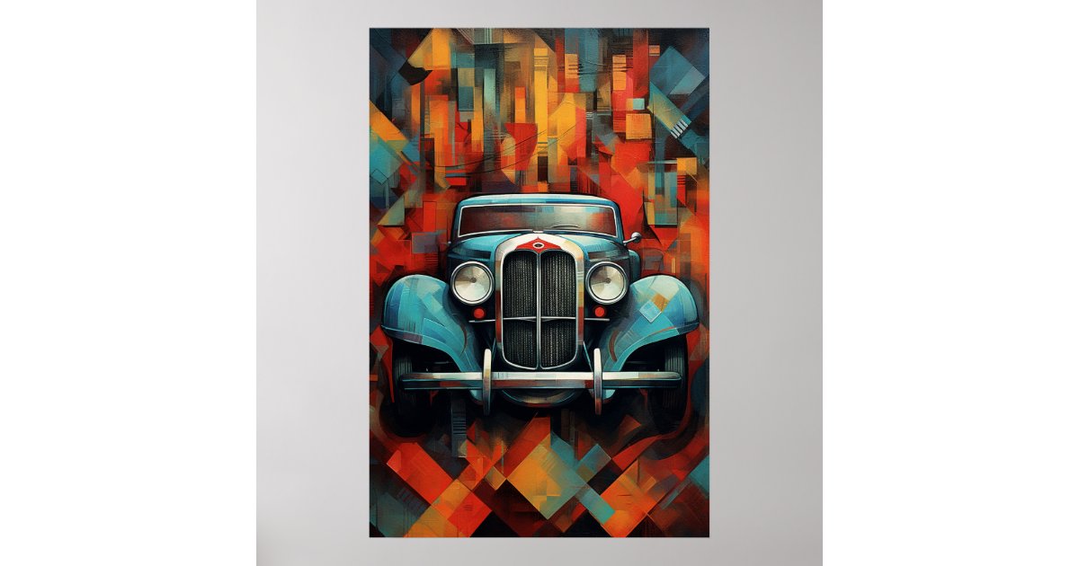 Vintage Car Painting Abstract Art Poster | Zazzle