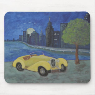 Vintage Car Painting In City Mouse Mat
