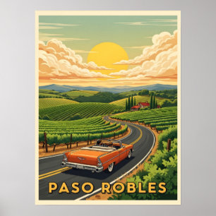 Vintage car paso robles wine country at sunset poster