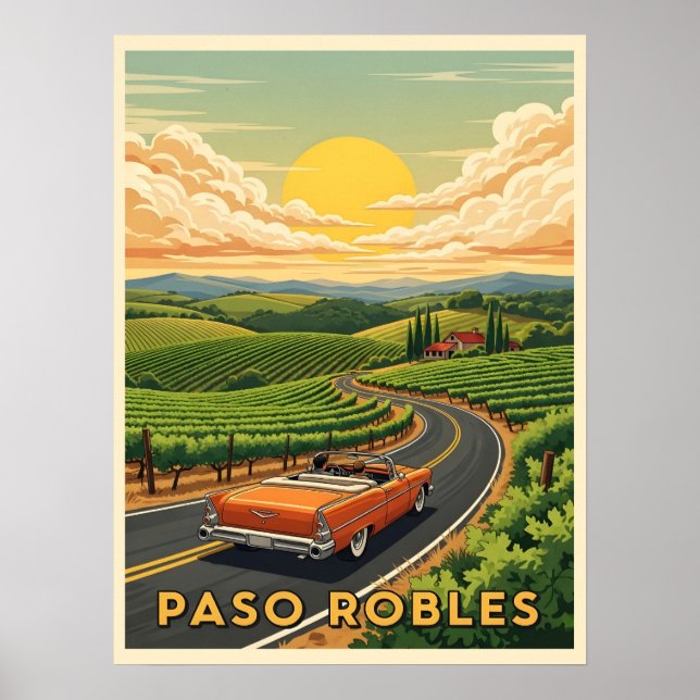 Vintage car paso robles wine country at sunset poster (Front)