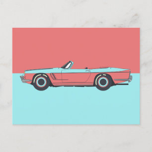 Vintage car pastel colour  postcard