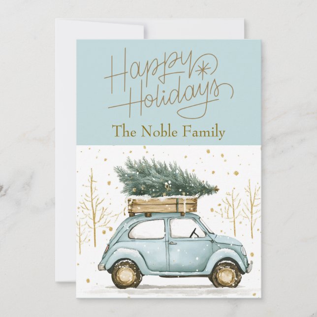 Vintage Car Photo Christmas  Holiday Card (Front)