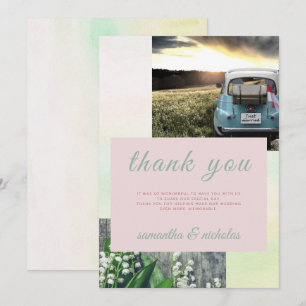 Vintage Car Photo Typography Floral Unique Wedding Thank You Card