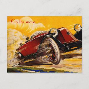 Vintage car racing poster postcard