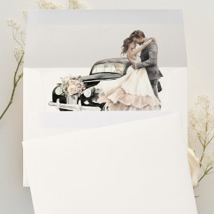 Vintage Car Romantic Bride Groom Wedding Envelope