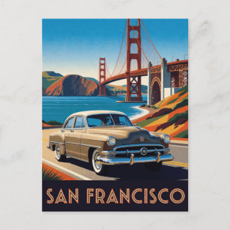 🚗 Vintage Car San Francisco Coastal Street Postcard