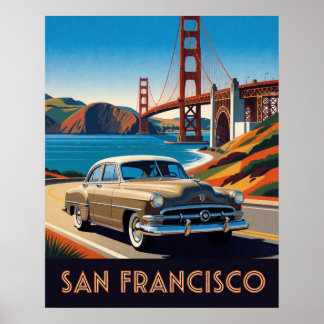 🚗 Vintage Car San Francisco Coastal Street Poster