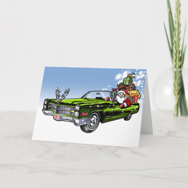 Vintage Car Santa Holiday Card (Front)