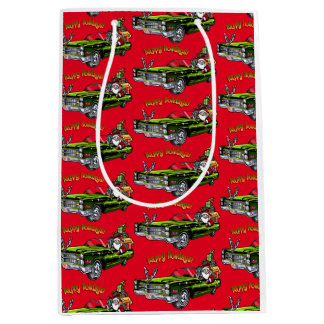Vintage Car Santa Medium Gift Bag