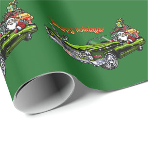 Vintage Car Santa Wrapping Paper