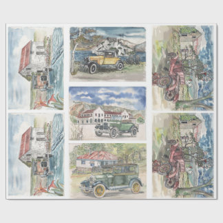 Vintage Car Scenes Wrapping Paper