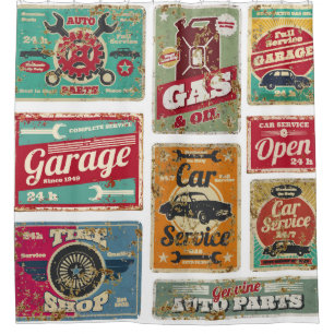 Vintage car service and gas station vintage metal  shower curtain