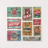 Vintage car service and gas station vintage metal 