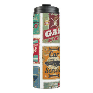 Vintage car service and gas station vintage metal  thermal tumbler