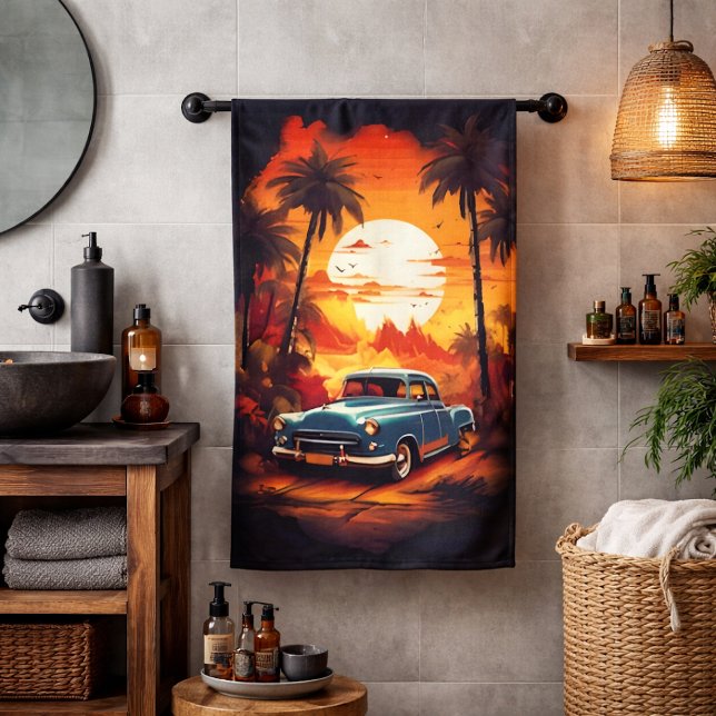Vintage Car Sunset - Gift for Car Lovers Bath Towel Set (Creator Uploaded)