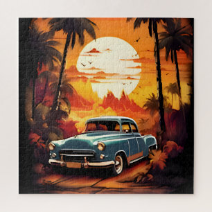 Vintage Car Sunset - Gift for Car Lovers Jigsaw Puzzle