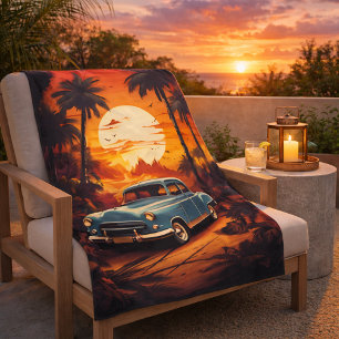 Vintage Car Sunset - Gift for Car Lovers Sherpa Blanket