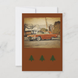 Vintage Car T-Bird Holiday Flat Greeting Card