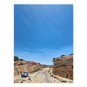 Vintage Car Travelling on a Rugged Desert Road Photo Print