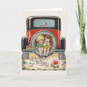 Vintage Car Valentine Greeting Card