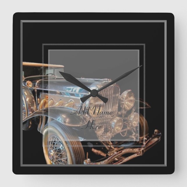 Vintage car wallclock square - add name customise (Front)